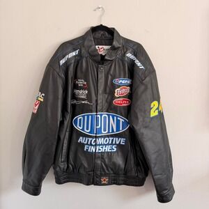 VINTAGE BLACK CHASE AUTHENTICS JEFF GORDON DUPOINT LEATHER RACING JACKET